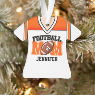 Weiße/Orange/Schwarze Football-Mom-Jersey Ornament
