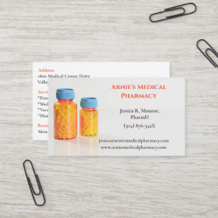 Weiße Orangefarbene Flaschen RX Pharmacy Pillen Visitenkarte