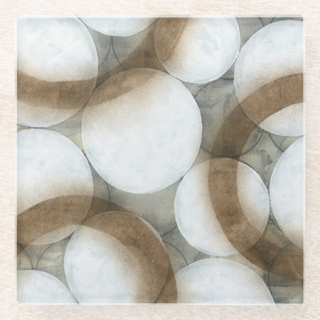 Weiße Orbs und braune Kreise Glasuntersetzer (Vorderseite)