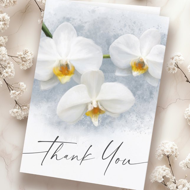 Weiße orchid Phalaenopsis elegantes Skript vielen  Karte (White orchid phalaenopsis elegant script thank you card)