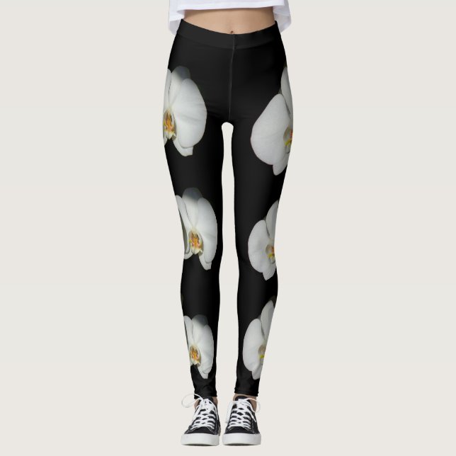 Weiße orchide, tropische weiße Blume Leggings (Vorderseite)