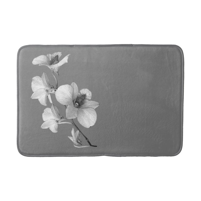 Weiße Orchidee auf grauem Bath Mat L Badematte (Vorderseite)