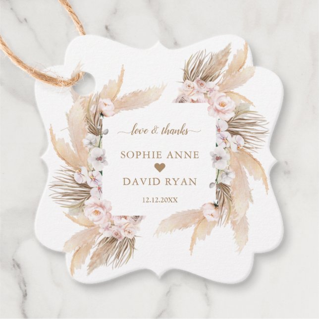 Weiße Orchidee BlusH Rose Pampas Grass Wedding Geschenkanhänger (Vorderseite)