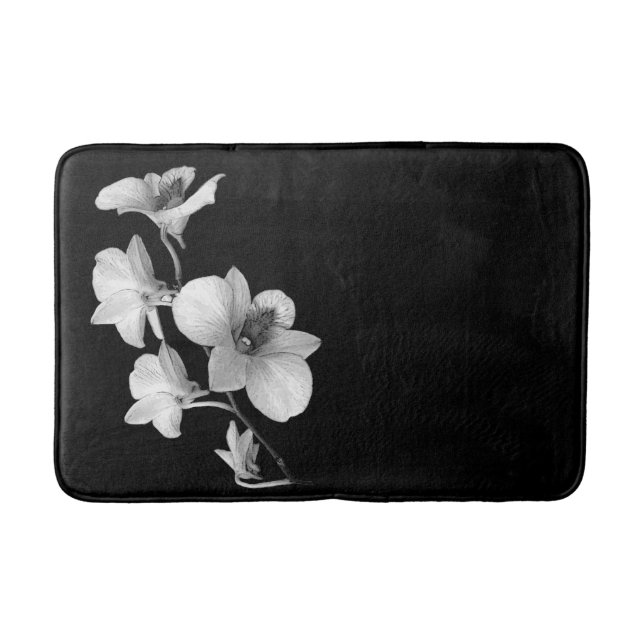 Weiße Orchidee für die Schwarzbadematte II Badematte (Vorderseite)