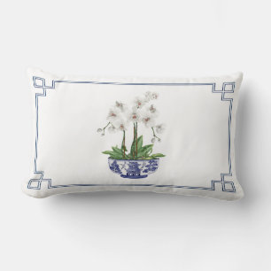 Weiße Orchidee in blau-weißer Chinoiserie-Schale Lendenkissen