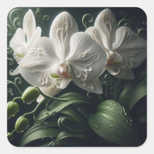 Weiße Orchidee Quadratischer Aufkleber