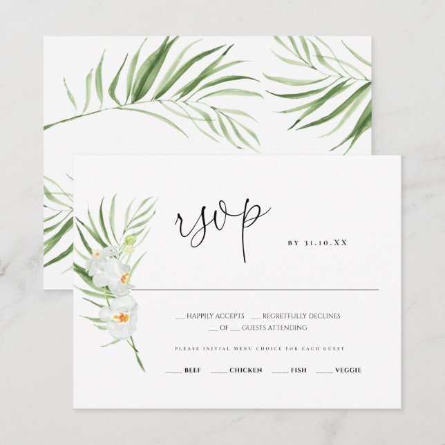 Weiße Orchidee | UAWG einer Hochzeitkarte RSVP Karte (Vorne/Hinten)