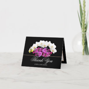 Weiße Orchidee und rosa Pfingstrose Botanische Dan Dankeskarte