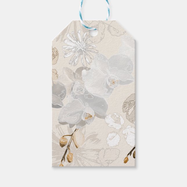 Weiße Orchideen auf einer hellen Creme Geschenkanhänger (Vorderseite)