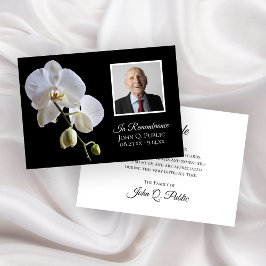 Weiße Orchideen auf schwarzem Beerdigungs-Beileid Dankeskarte