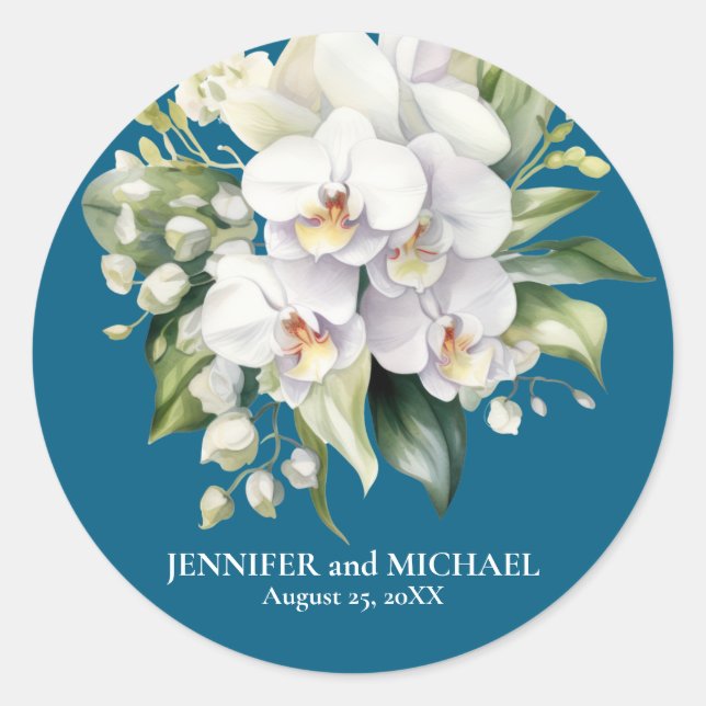 Weiße Orchideen Blume Blumenhochzeit Runder Aufkleber (Vorderseite)