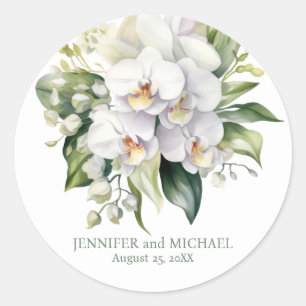 Weiße Orchideen Blume Blumenhochzeit Runder Aufkleber