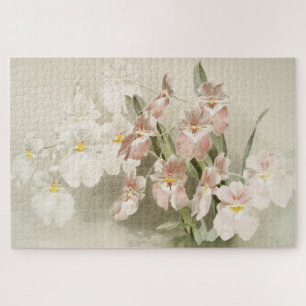 Weiße Orchideen-Blume Vintage alte Illustration Puzzle