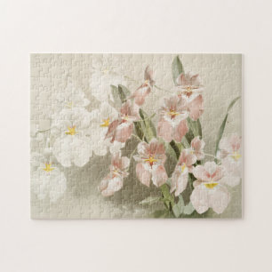 Weiße Orchideen-Blume Vintage alte Illustration Puzzle