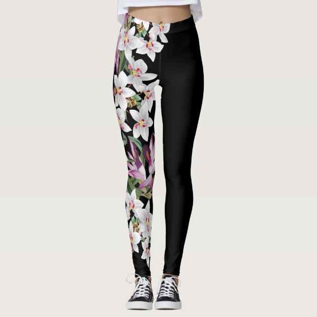 Weiße Orchideen-Blumen ganz über Druck-Leggings Leggings (Vorderseite)