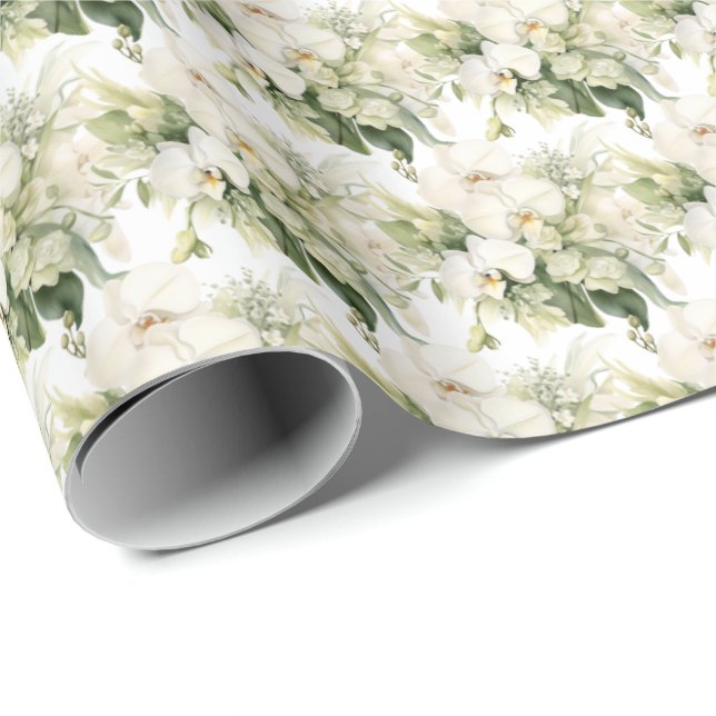 Weiße Orchideen Geschenkpapier (Rolleneckpunkt)