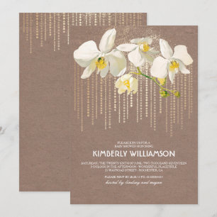 Weiße Orchideen Gold Glitter Vintage Babyparty Einladung
