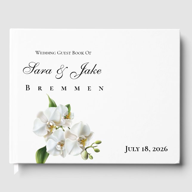Weiße Orchideen-Hochzeit Gästebuch (Vorderseite)