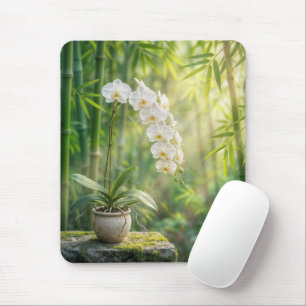 Weiße Orchideen und Bambus Mousepad