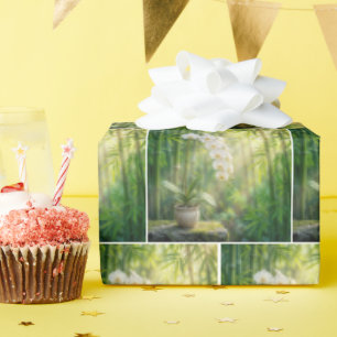 Weiße Orchideen und Bambuswald Geschenkpapier