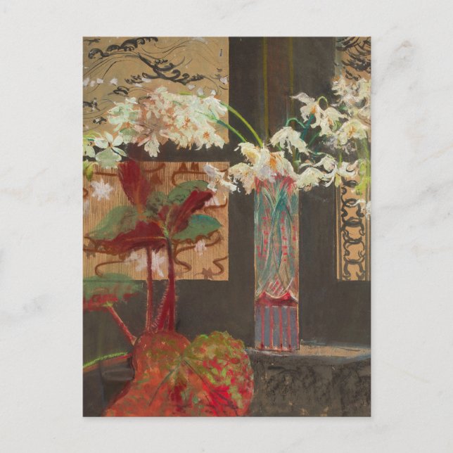 Weiße Orchideen und eine Peonie | Leon Wyczółkowsk Postkarte (Vorderseite)