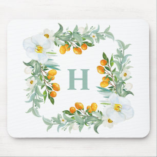 Weiße Orchideen und Kumquats Tropical Monogramm Mousepad