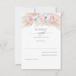Weiße Orchideen und rosa Rosen Pampas Wedding RSVP Karte