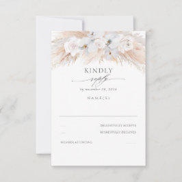 Weiße Orchideen und Rose getrocknete Pampas Hochze RSVP Karte