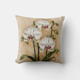 Weiße Orchideenblüten Vintage Botanik Kissen