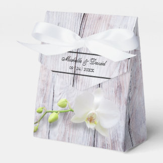 Weiße Orchideenhölzerne Hochzeit Geschenkschachtel