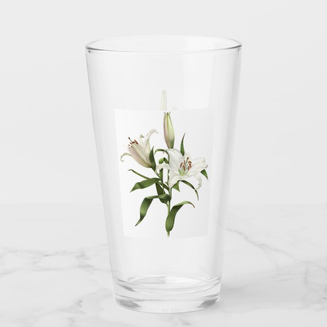 Weiße Orientalische Lily Blumen Botanische Kunst Glas (Vorderseite)