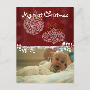 Weiße Ornamente Mein erstes Weihnachtsfest Foto Po Feiertagspostkarte