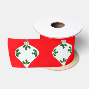 Weiße Ornamente mit Holly-Rot-Band Satinband