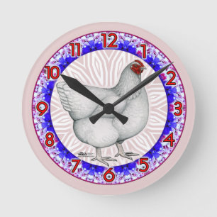 Weiße Orpington-Henne-Uhr Runde Wanduhr