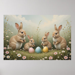 Weiße Osterbände auf der Wiese Rustikale Pastel Poster