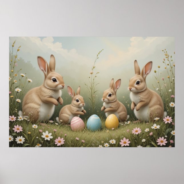 Weiße Osterbände auf der Wiese Rustikale Pastel Poster (Vorne)
