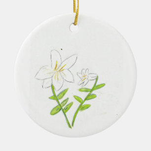 Weiße Osterlilie Keramik Ornament