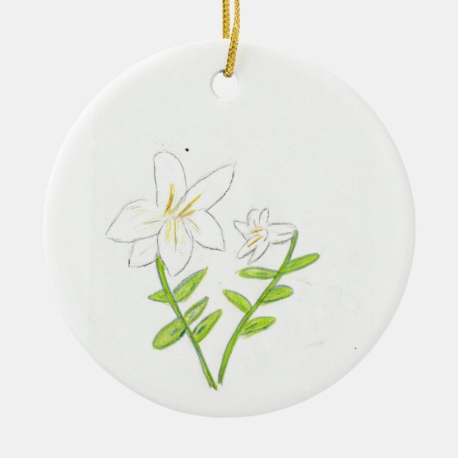 Weiße Osterlilie Keramik Ornament (Vorne)