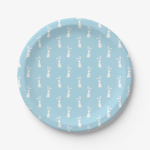 Weiße Ostern Hase Kaninchen Ohren Pastell Blau Frü Pappteller
