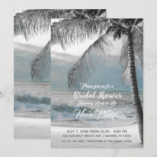 Weiße Palm-Kokosbaum-Strand-Brautjungferparty Einladung