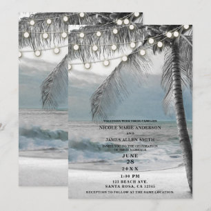 Weiße Palm-Kokosnusspalme und Lichter Strandhochze Einladung