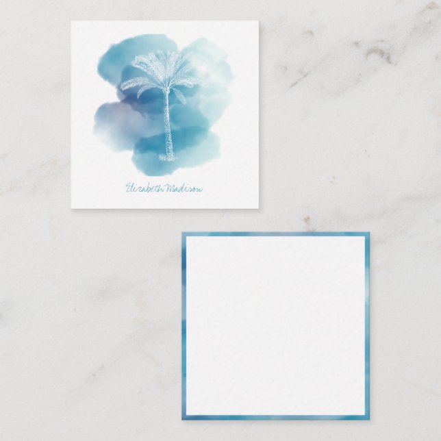 Weiße Palme auf blauem Wasser Personalisiert Mitteilungskarte (Vorne/Hinten)