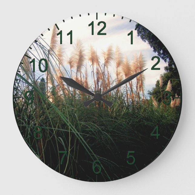Weiße Pampas Grasblüten, Wall-Uhr Große Wanduhr (Vorderseite)