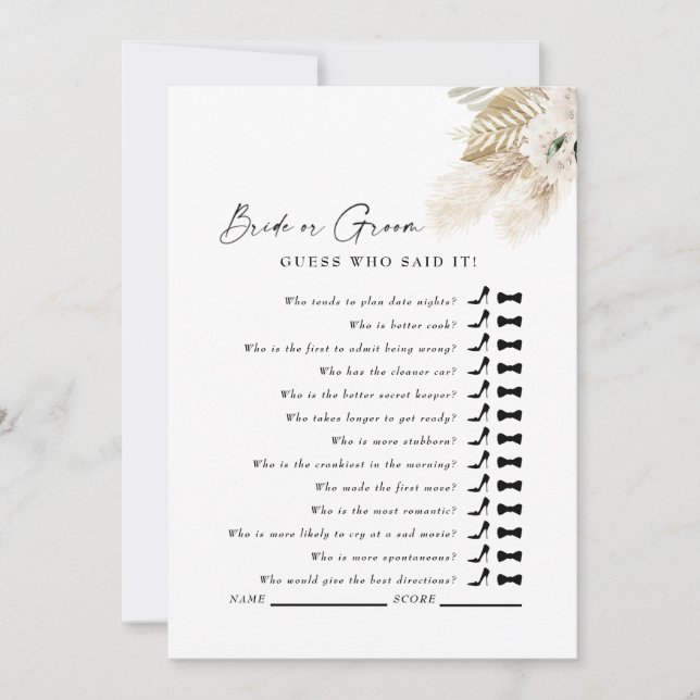 Weiße Pampas Ratgeber, wer sagte es Duschspiel Einladung (Vorderseite)