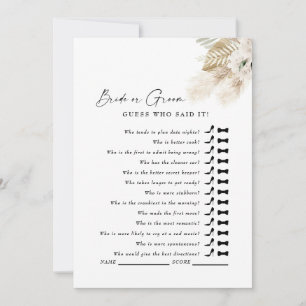 Weiße Pampas Ratgeber, wer sagte es Duschspiel Einladung