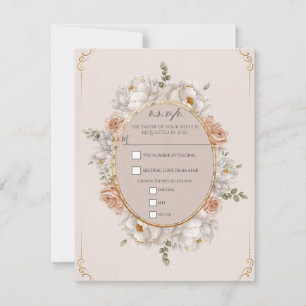Weiße Päonie & Blush-Rosen-Blumenhochzeit RSVP Einladung