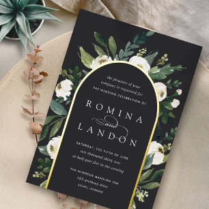 Weiße Päonie Floraler Bogen zur Hochzeit Folieneinladung