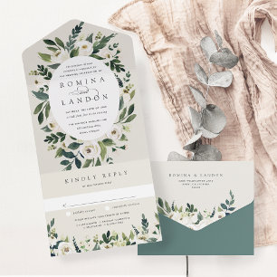 Weiße Päonie Ovaler Rahmen Aquarell Floral Hochz All In One Einladung