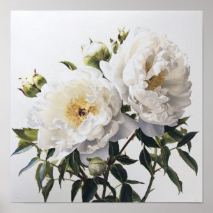 Weiße Päonien-Blumen Kunstposter Poster