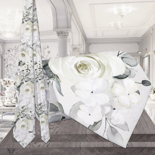 Weiße Päonien-Eukalyptus-Grünfloristik-Hochzeit Krawatte